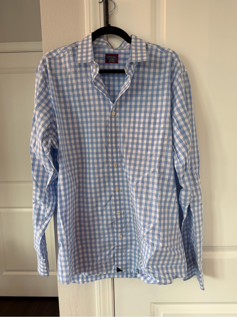 UNTUCKit Light Blue and White Gingham Button-Down Shirt